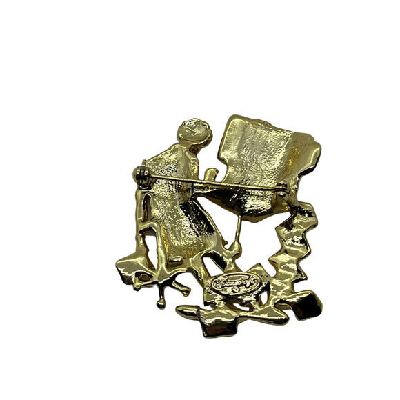 Brooch Lapel Pin TGIF Computer Overworked Career 19902 Gold Tone Danecraft Women - Picture 7 of 16